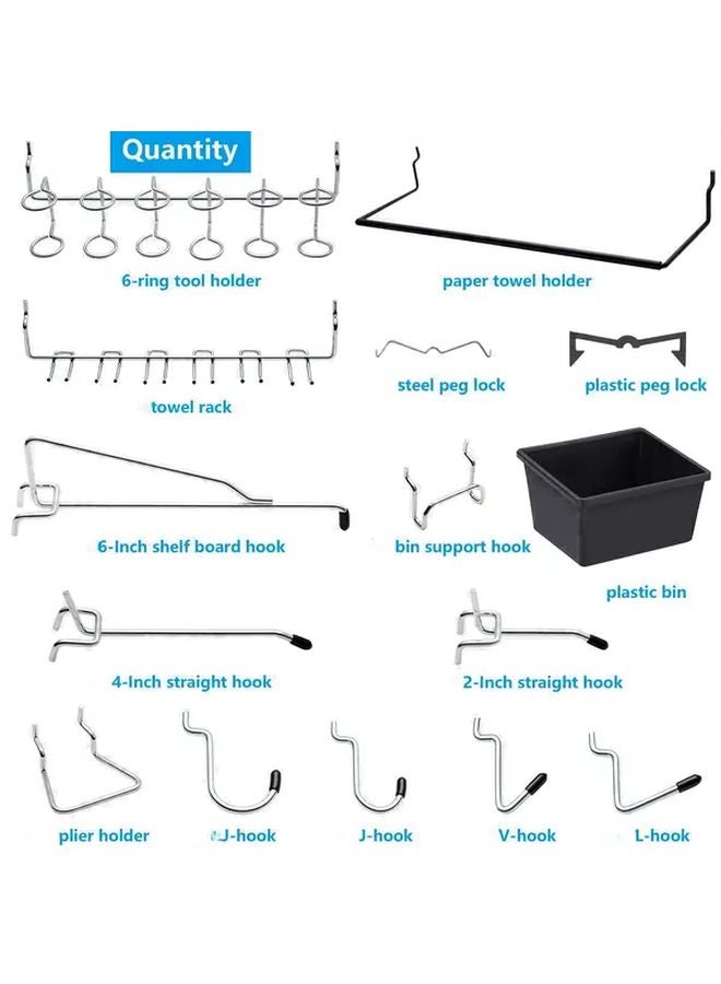 107pcs Silvery Grey Garage Tool Organizer Hooks Set With Nail Board Box - Image 2